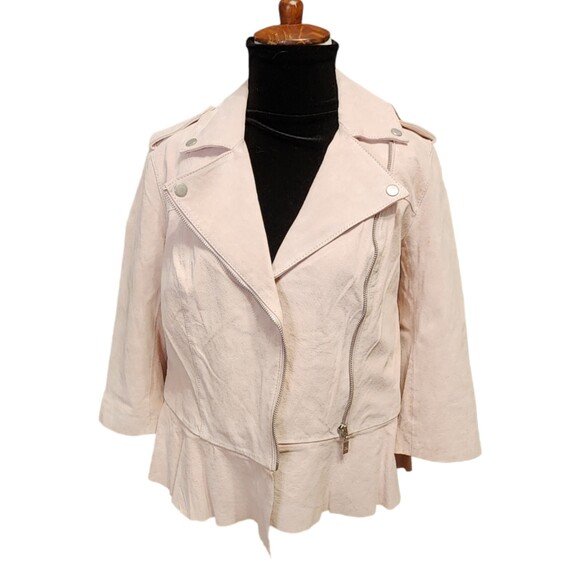 Pamela McCoy Women’s Pink Suede Leather Biker Jacket XS – Ruffle Hem Designer - Picture 3 of 16